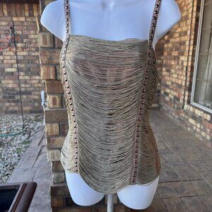 Boston Proper Beige Ruched Camisole with leather straps, studs